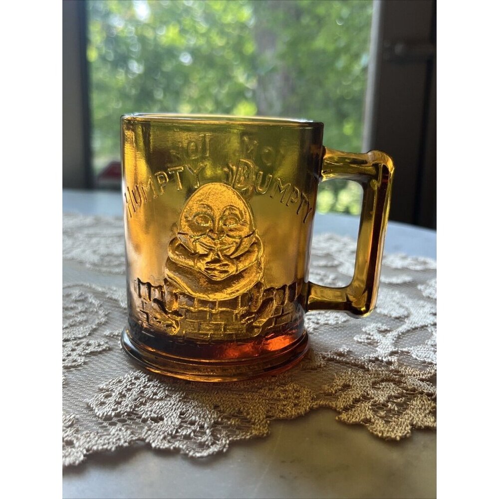 Vintage Tiara Children's Humpty Dumpty Tom Tom Piper's Son Amber Glass Cup Mug